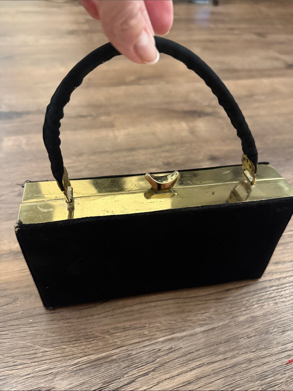 Vintage Black Top-Handle Evening Bag with Gold Brass Hardware